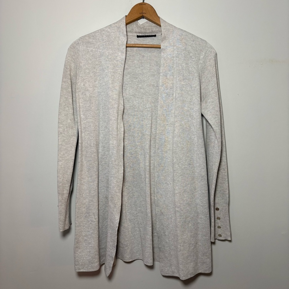 Cyrus Women’s Open-Front Drape Cardigan Sweater in Light Heather Gray – Size S